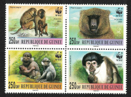 Guinea WWF Mangabey And Baboon 4v Corner Block 2*2 2000 MNH - Guinea (1958-...)