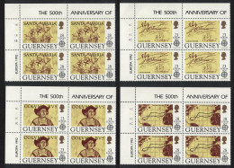 Guernsey Discovery Of America By Columbus 4v Corner Blocks Of 4 1992 MNH SG#556-559 - Guernsey