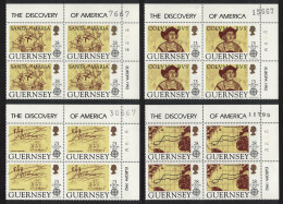 Guernsey Discovery Of America By Columbus 4v Corner Blocks Of 4 Number 1992 MNH SG#556-559 - Guernsey
