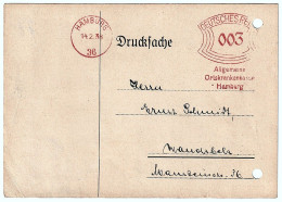 Official Postcard General Local Health Insurance Fund Hamburg - Printed Matter With Seal HAMBURG February 14, 1938 - Cartes Postales