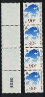Hong Kong Coil Stamps 90c Imprint '1991' Strip Of 4 Control Number MNH SG#554d MI#642 - Neufs
