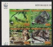 Ivory Coast WWF Speckle-throated Otter Block Of 4 Imperf Reprint 2005 MNH MI#1353B-1356B - Ivory Coast (1960-...)