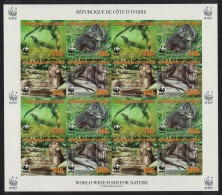 Ivory Coast WWF Otter Imperf Sheetlet Of 4 Sets Reprint 2005 MNH MI#1353B-1356B - Costa D'Avorio (1960-...)