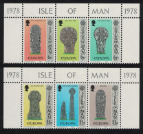 Isle Of Man Europa Celtic And Norse Crosses 6v Top Strips 1978 MNH SG#133-138 Sc#133a+136a - Man (Insel)