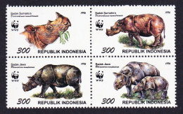 Indonesia WWF Rhinoceros Block Of 4 1996 MNH SG#2267-2270 MI#1648-1651 Sc#1673 A-d - Indonesien