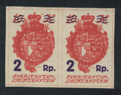 Liechtenstein Thick Surch '2 Rp' And Bars Pair 1921 MNH SG#47var MI#43 Sc#51 - Unused Stamps