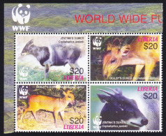 Liberia WWF Duikers Corner Block 2*2 WWF Logo 2005 MNH MI#5100-5103 Sc#2370 A-d - Liberia