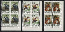 Liechtenstein Fox Badger Marten Wild Animals 3v Corner Blocks Of 4 1993 MNH SG#1061-1063 Sc#1006-1008 - Ongebruikt