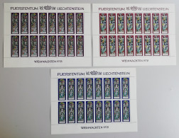 Liechtenstein Christmas Church Windows Triesenberg 3v Full Sheets 1978 MNH SG#717-719 - Unused Stamps