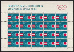 Liechtenstein Olympic Games Tokyo Sheetlet 20 Stamps Def 1964 SG#432 MI#437 Sc#385 - Unused Stamps