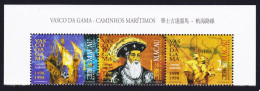 Macao Macau Vasco Da Gama 1498 Top Strip Of 3v 1998 MNH SG#1044-1046 Sc#943-946 - Ungebraucht