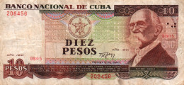 Billet Banco Nacional De Cuba - 10 Diez Pesos Año 1991 - Maximo Gomez, Guerra De Todo El Pueblo - Cuba