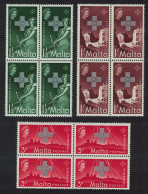 Malta George Cross Commemoration 3v Blocks Of 4 1957 MNH SG#283-285 - Malte (...-1964)