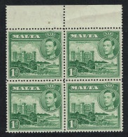 Malta Verdala Palace 1d Green Block Of 4 Margin 1943 MNH SG#219a - Malta (...-1964)