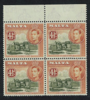 Malta Ruins At Mnajdra 4½d Olive And Brown Block Of 4 1938 MNH SG#224 - Malte (...-1964)