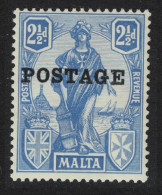 Malta 'POSTAGE' Overprint 2½d. - Blue 1926 MNH SG#148 - Malta (...-1964)