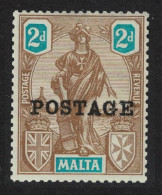 Malta 'POSTAGE' Overprint 2d Brown And Blue 1926 MNH SG#147 - Malta (...-1964)