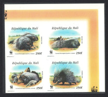 Mali WWF Crested Porcupine Corner Block Of 4 Imperf 1998 MNH MI#1974-1977 Sc#918 A-d - Mali (1959-...)