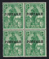 Malta Allegory ½d. - Green Block Of 4 1922 MNH SG#144 - Malte (...-1964)