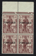 Malta Allegory 'POSTAGE' Overprint ¼d Brown Block Of 4 1922 MNH SG#143 - Malte (...-1964)