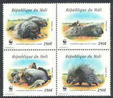 Mali WWF Crested Porcupine 4v In Block 2*2 1998 MNH MI#1974-1977 Sc#918 A-d - Mali (1959-...)