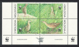 Moldova Endangered Species Corncrake Bird 4v Bottom Block Of 4 WWF Logo 2001 MNH SG#382-385 Sc#370 - Moldavie