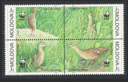 Moldova Birds WWF Corncrake 4v Block Of 4 2001 MNH SG#382-385 MI#379-382 Sc#370 A-d - Moldova