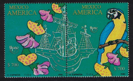 Mexico Macaw Birds Flowers Shop UPAEP 2v Pair 1991 MNH SG#1994-1995 - Messico