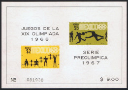 Mexico Football Weightlifting Olympic Games 1968 MS $2+$5 1967 MNH SG#MS1145 MI#Block 10 Sc#C331a - Messico