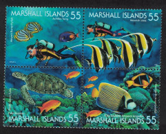 Marshall Is. Fish Scuba Diver Undersea World Block Of 4 1995 MNH SG#596-599 - Marshallinseln