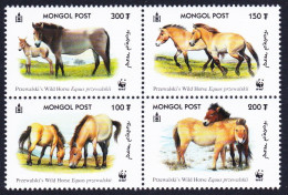 Mongolia WWF Przewalski's Horse 4v Block Of 4 2000 MNH SG#2861-2864 MI#3122-3125 Sc#2440 A-d - Mongolie