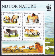 Mongolia WWF Przewalski's Horse Block Of 4 WWF Logo 2000 MNH SG#2861-2864 MI#3122-3125 Sc#2440 A-d - Mongolie