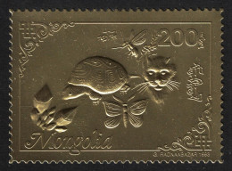 Mongolia Butterfly Turtle Cat Scouting On GOLD FOIL 1993 MNH MI#2443A - Mongolië