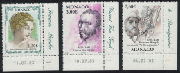 Monaco Van Gogh Boucher Mazzola Anniversaries 3v Corners Date 2003 MNH SG#2609-2611 - Ongebruikt