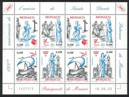Monaco St Devote Birds Ships Saints Sheetlet Of 8v 2003 MNH SG#2617-2620 MI#2665-2668 - Unused Stamps