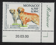 Monaco Golden Labrador Golden Retriever Dogs Corner Date 2000 MNH SG#2443 - Neufs