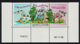 New Caledonia Kagu Birds Greetings Stamp 100f + 2 Labels Strip Date Number 2000 MNH SG#1222 MI#1126 - Unused Stamps
