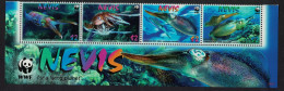 Nevis WWF Caribbean Reef Squid Strip WWF Logo 2009 MNH SG#2155-2158 MI#2380-2383 Sc#2380-2383 - St.Kitts And Nevis ( 1983-...)