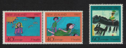 New Zealand Children's Paintings 2nd Series 3v Pair 1987 MNH SG#1433-1435 - Unused Stamps