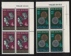 New Zealand Coins Post Office Savings Bank 2v Corner Blocks Of 4 1967 MNH SG#843-844 - Ongebruikt