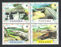 Panama WWF American Crocodile 4v Block Of 4 1997 MNH SG#1590-1593 MI#1787-1790 Sc#846 A-d - Panama