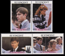 St. Vincent Royal Wedding Prince Andrew 4v Pairs 1986 MNH SG#1009-1012 Sc#958-959 - St.Vincent (1979-...)