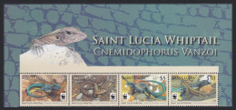 St. Lucia WWF Whiptail Top Strip Of 4v WWF Logo 2008 MNH SG#1370-1373 MI#1275-1278 Sc#1251-1254 - St.Lucia (1979-...)