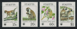 St. Kitts WWF Endangered Species Green Monkey 4v 1986 MNH SG#211-214 MI#184-187 Sc#189-192 - St.Kitts-et-Nevis ( 1983-...)