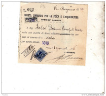 1916 SOCIETA  LOMBARDA PER LA PESCA E L'AQUICOLTURA  CON MARCA DA BOLLO - Documents Historiques