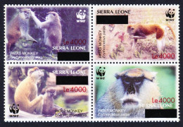 Sierra Leone WWF Patas Monkey Block Of 4 Overprint 2008 MNH SG#4589-4592 MI#5071-5074 - Sierra Leone (1961-...)