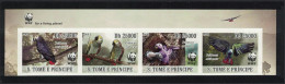 Sao Tome Birds WWF Grey Parrot Strip Of 4 Imperf Stamps WWF Logo 2009 MNH MI#3777B-3780B - São Tomé Und Príncipe