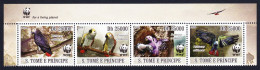 Sao Tome Birds WWF Grey Parrot Top Strip Of 4v WWF Logo 2009 MNH MI#3777-3780 - Sao Tome Et Principe