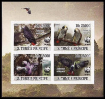 Sao Tome Birds WWF Grey Parrot 4 Imperf Stamps In Block 2*2 2009 MNH MI#3777B-3780B - São Tomé Und Príncipe