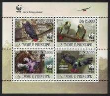 Sao Tome Birds WWF Grey Parrot 4v Block Of 4 WWF Logo 2009 MNH MI#3777-3780 - Sao Tome And Principe